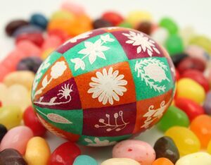 Etched Batik Easter Egg: White Flowers, Pink Orange Green